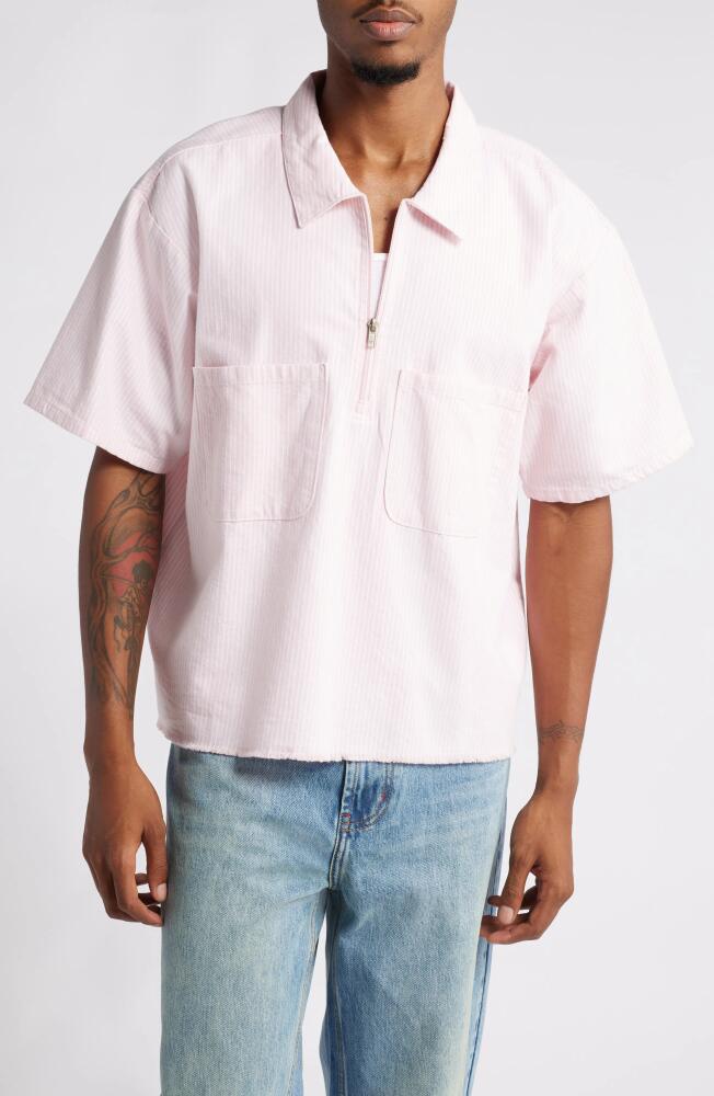 Elwood Mechanic Half Zip Short Sleeve Shirt in Pink Pinstripe Cover