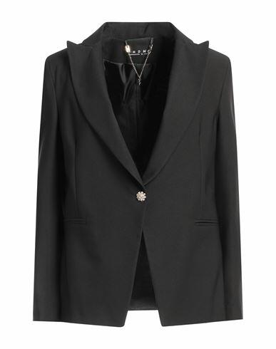 Mdm Mademoiselle Du Monde Woman Blazer Black Polyester, Elastane Cover