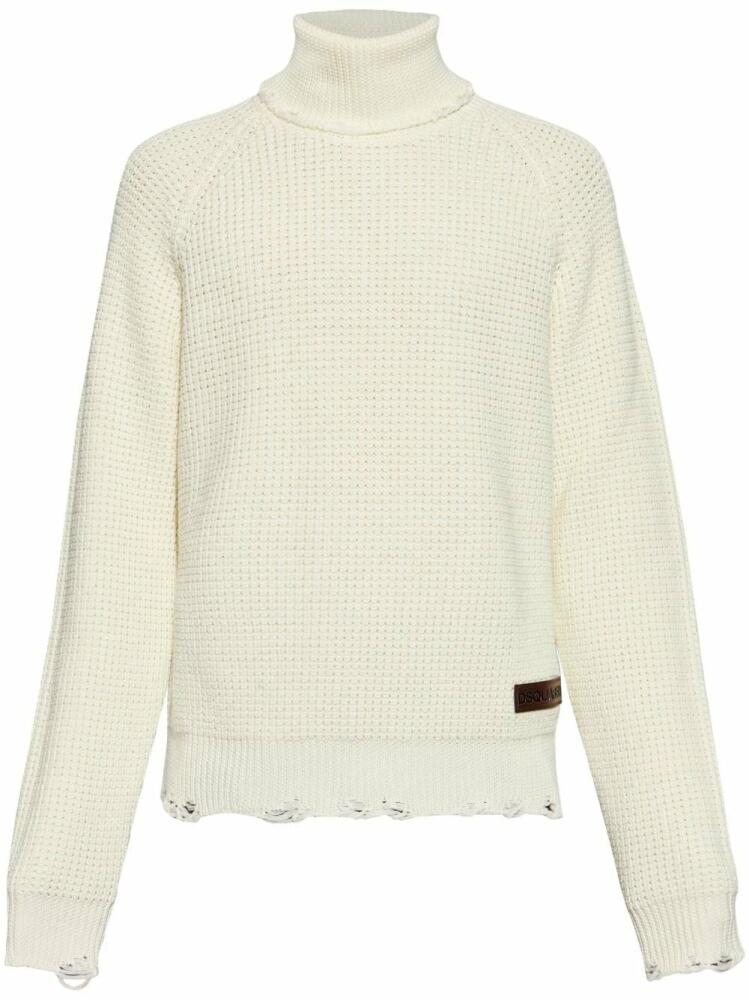 DSQUARED2 logo-patch roll-neck knitted jumper - White Cover