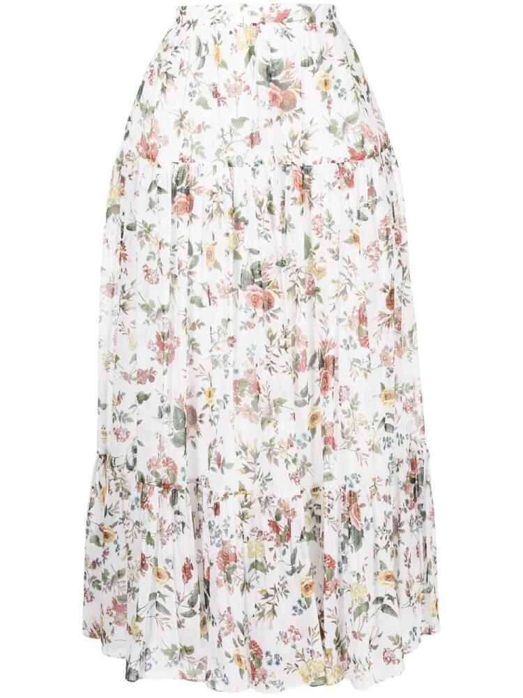 ERDEM floral-print cotton A-line skirt - White Cover