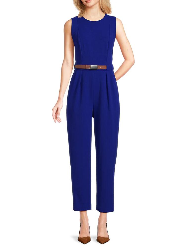 Calvin Klein Women's Belted Pleated Front Jumpsuit - Ultramarine Cover