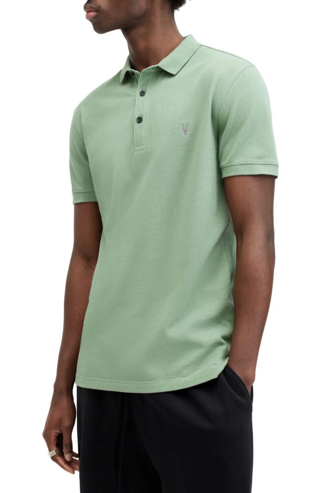 AllSaints Reform Slim Fit Cotton Polo in Shamrock Green Cover