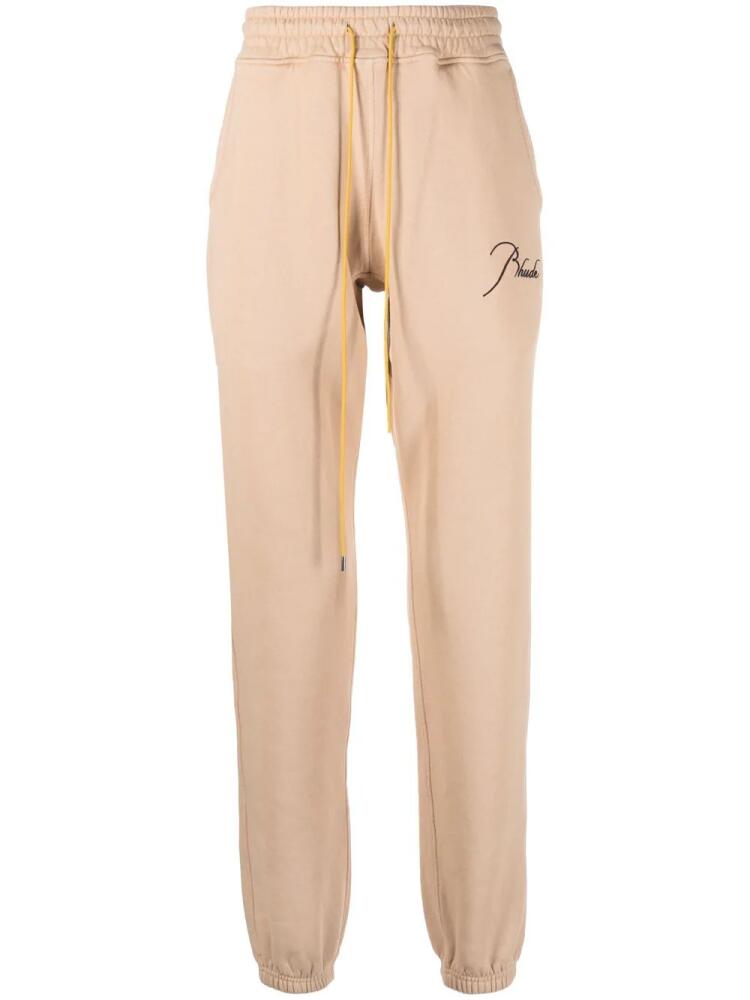 RHUDE embroidered-logo cotton track pants - Neutrals Cover