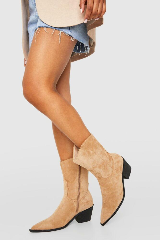 boohoo Womens Wide Width Western Ankle Cowboy Boots - Beige Cover