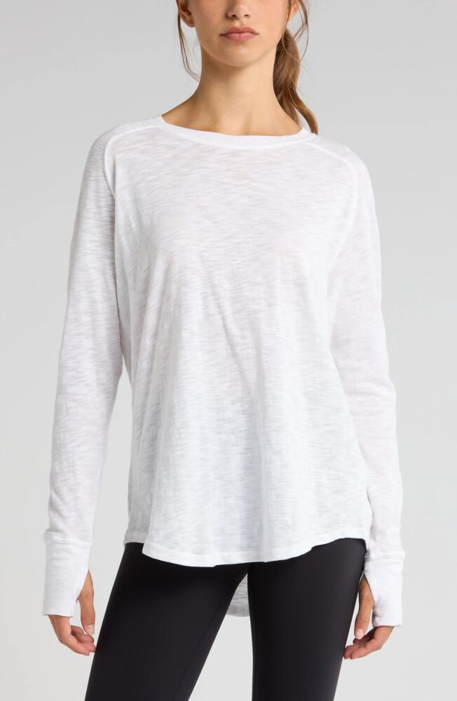 Zella Relaxed Washed 2.0 Long Sleeve Slub Tee in White Cover