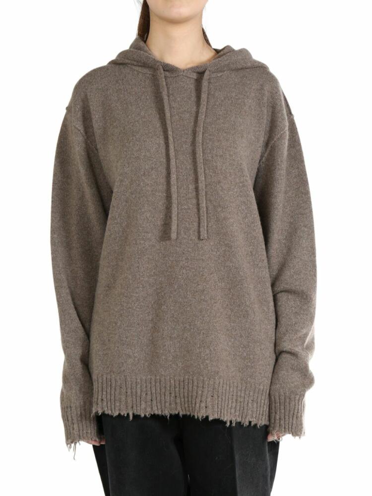 Uma Wang distressed knitted hoodie - Brown Cover