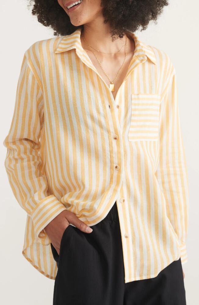 Marine Layer Relaxed Button-Up Shirt in Golden Yellow Stripe Cover