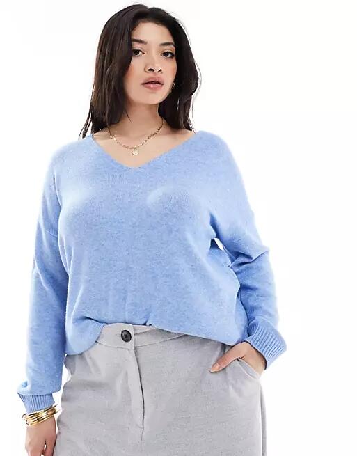 Only Curve v neck sweater in blue Cover