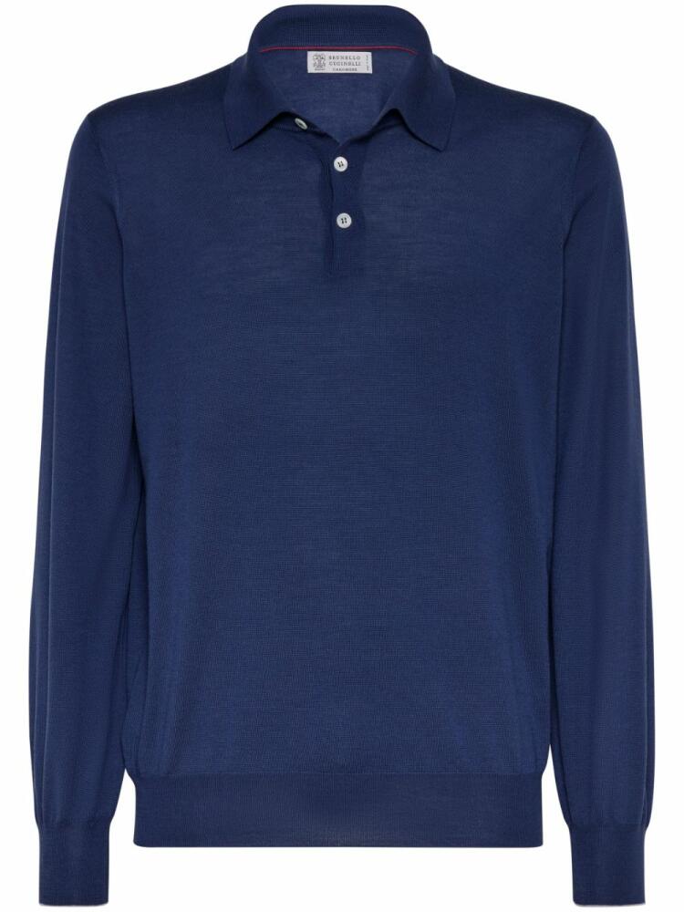 Brunello Cucinelli long-sleeve fine-knit polo shirt - Blue Cover