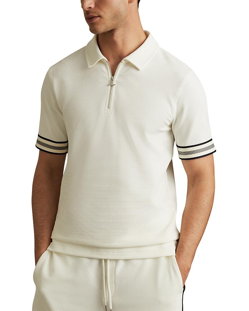 Reiss Bristol Nylon Stretch Textured Tipped Regular Fit Quarter Zip Polo Shirt Cover