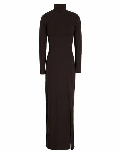 8 By Yoox Layered High-neck L/sleeves Maxi Dress W/ Front Split Woman Maxi dress Dark brown Viscose, Elastane Cover