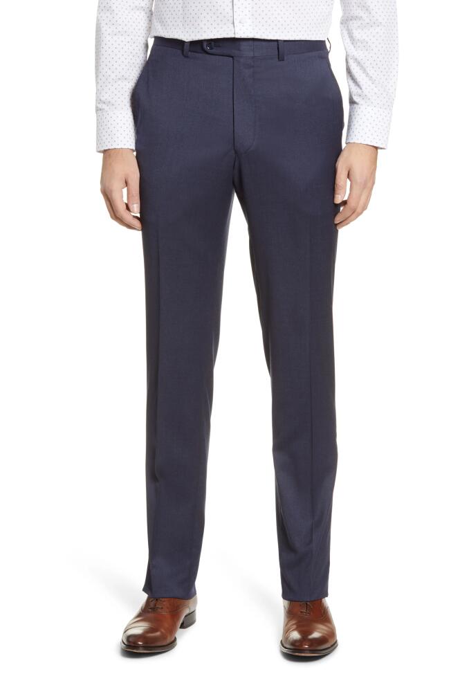 Peter Millar Harker Flat Front Solid Stretch Wool Dress Pants in Blue Cover