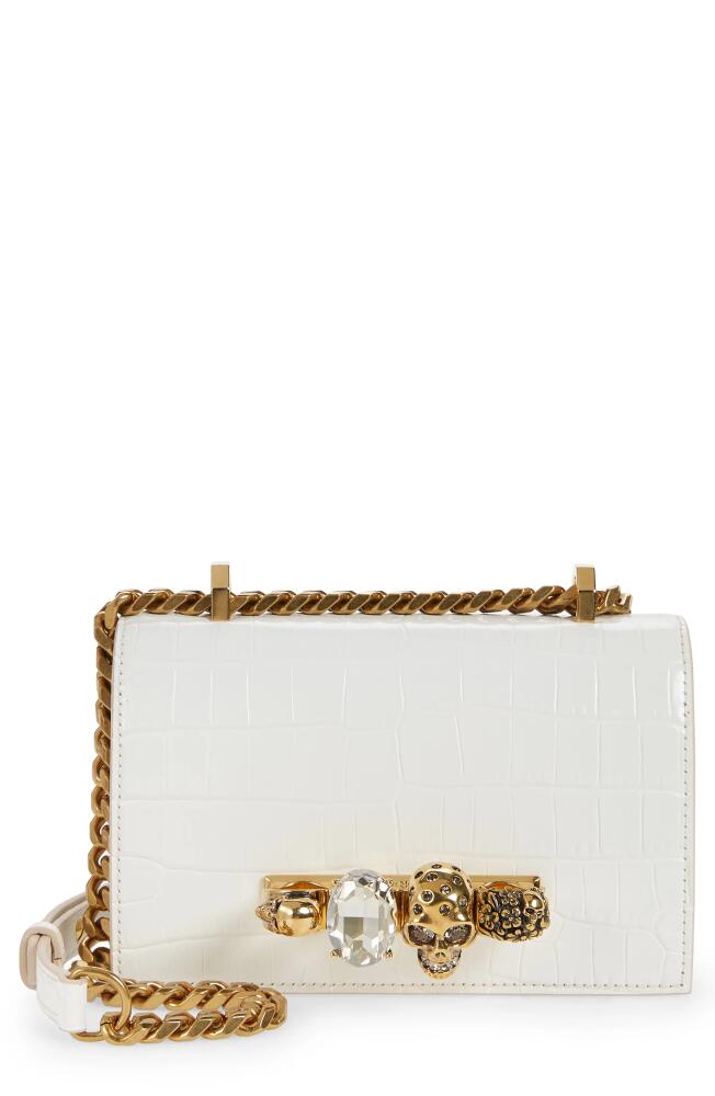 Alexander McQueen Mini Jeweled Croc Embossed Leather Satchel in Deep Ivory Cover