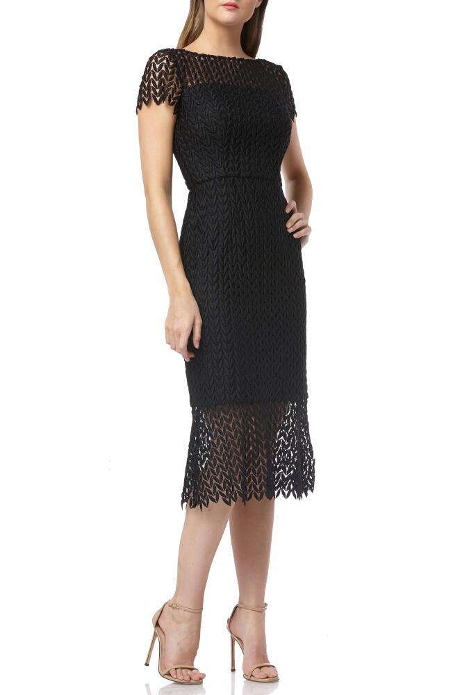 Kay Unger Tatum Floral Lace Midi Cocktail Dress in Black Cover