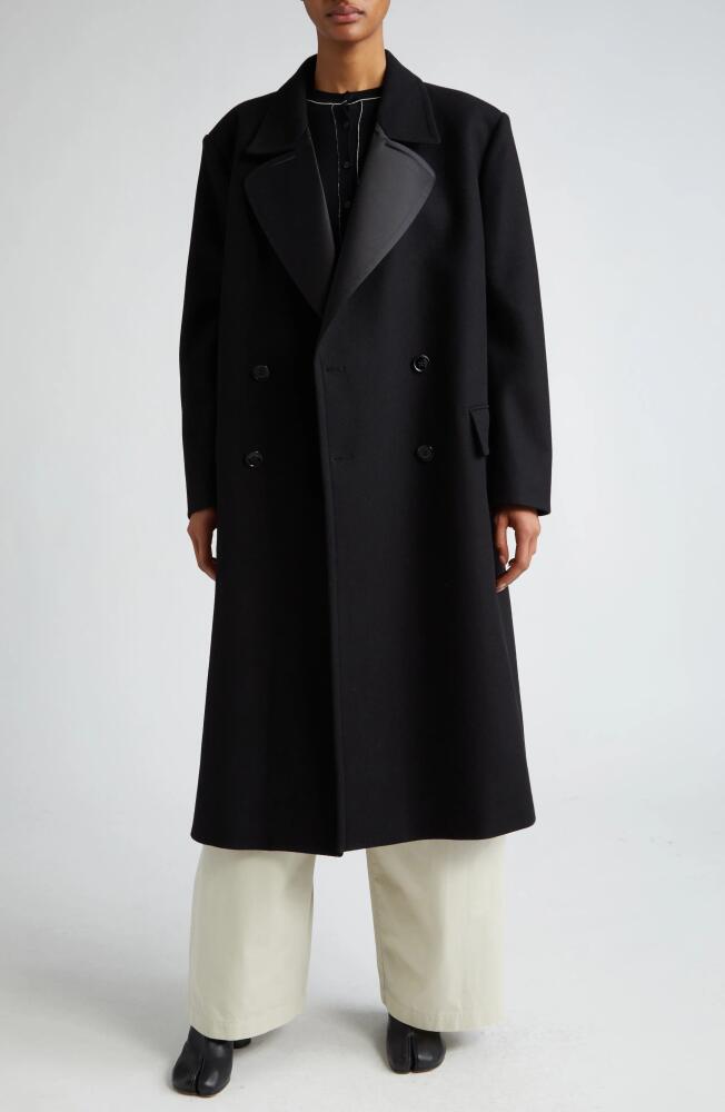 MM6 Maison Margiela Satin Lapel Wool Blend Coat in Black Cover