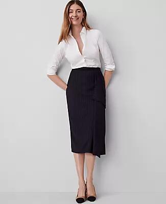 Ann Taylor Petite Pinstripe Cascade Midi Skirt Cover