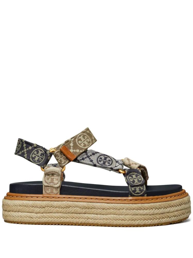 Tory Burch monogram-pattern open-toe espadrilles - Blue Cover