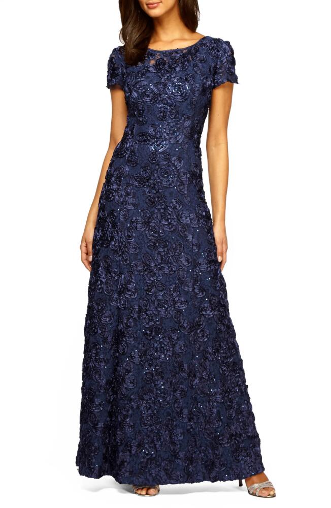 Alex Evenings Embellished Lace A-Line Evening Gown in Navy Cover