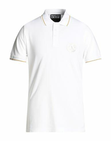 Versace Jeans Couture Man Polo shirt White Cotton, Polyester, Elastane, Metallic fiber Cover