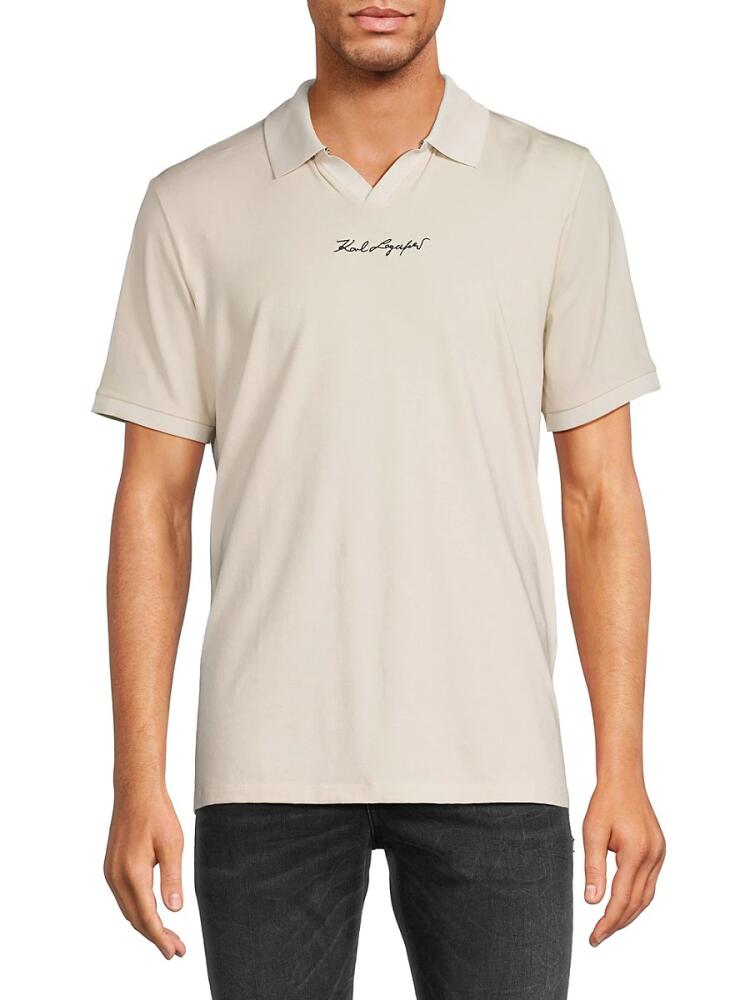 Karl Lagerfeld Paris Men's Logo Johnny Collar Polo - Beige Cover