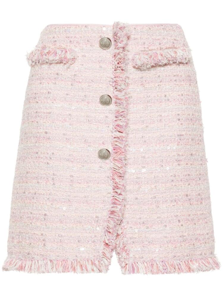 Giambattista Valli frayed high-waist tweed miniskirt - Pink Cover