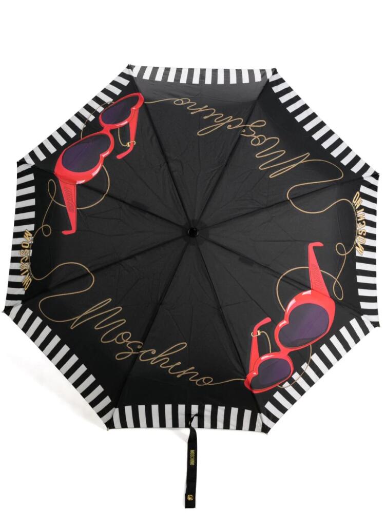 Moschino graphic-print compact umbrella - Black Cover