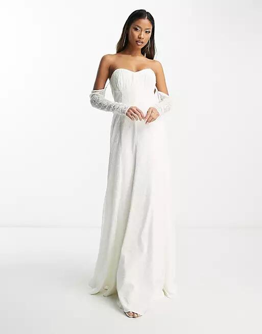 Ever New Bridal exclusive off shoulder lace maxi dress in ivory-White Cover