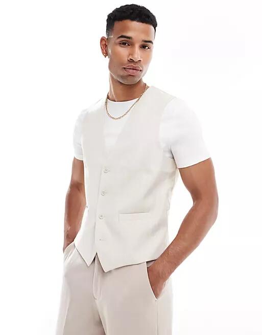 French Connection suit vest in beige and white stripe-Neutral Cover