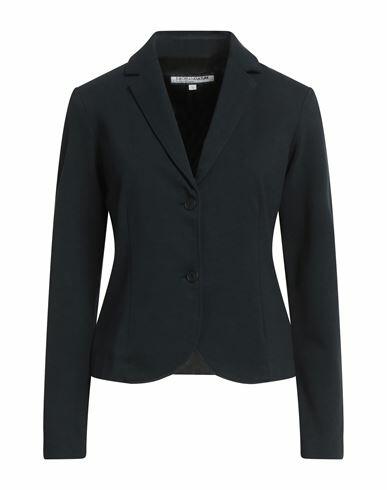 European Culture Woman Blazer Midnight blue Cotton, Viscose, Lycra Cover