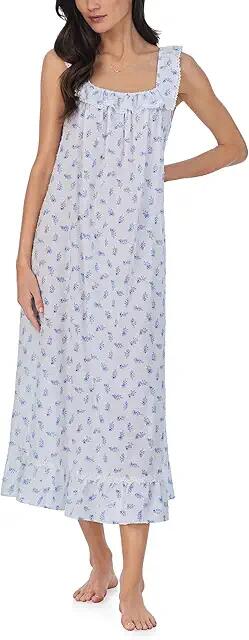 Eileen West Ballet Sleeveless Nightgown (White/Blue Floral) Women's Pajama Cover