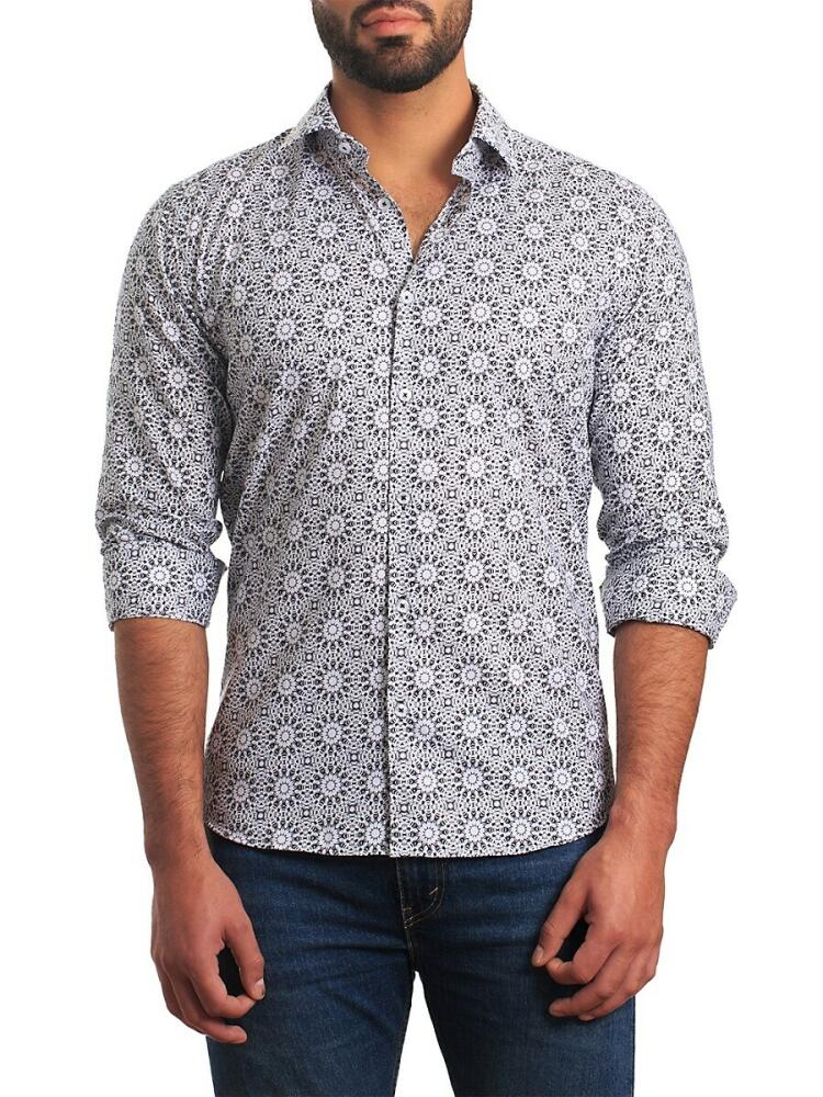 Jared Lang Men's Print Long Sleeve Shirt - Blue White Cover