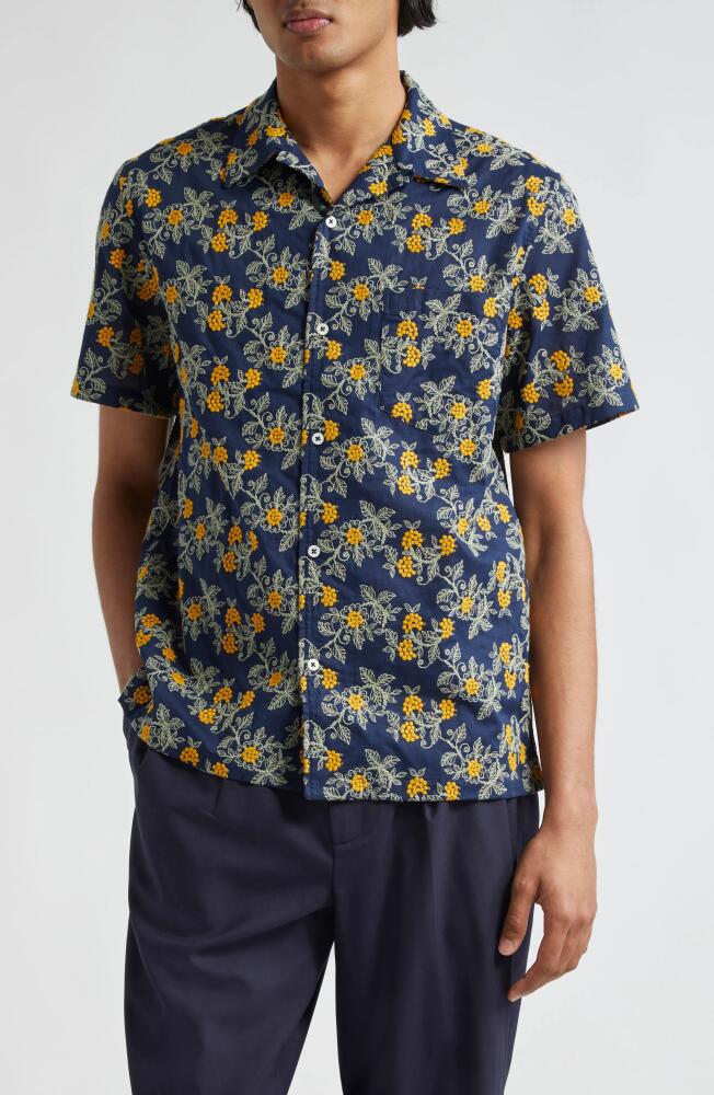 De Bonne Facture Mimosa Tree Print Camp Shirt in Navy/Mimosa Branches Cover