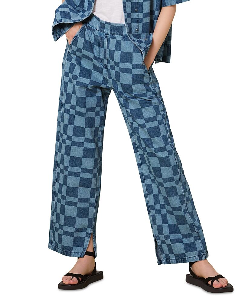 Whistles Billie Bleach Checkerboard High Rise Wide Leg Jeans in Blue Multi Cover