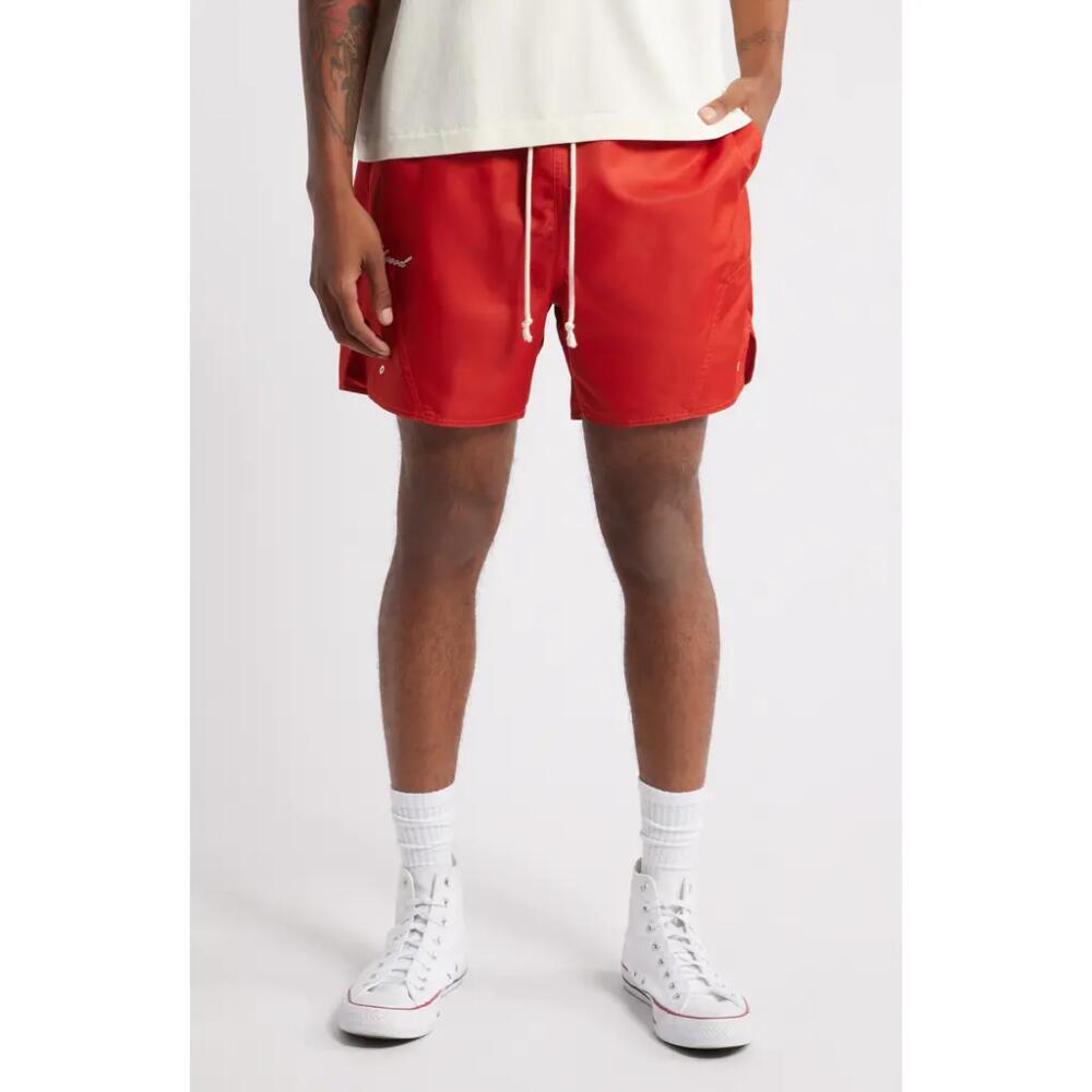 Elwood Olympic Embroidered Logo Nylon Shorts in Fire Cover