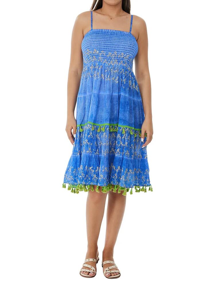 Ranee's Women's Smocked Tassel Sun Dress - Blue Cover