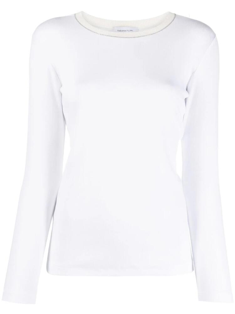 Fabiana Filippi contrast-collar long-sleeve T-shirt - White Cover