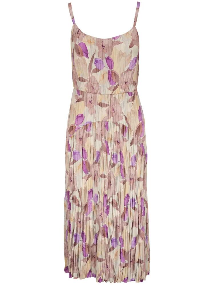 Vince floral-print pleated midi dress - Pink Cover