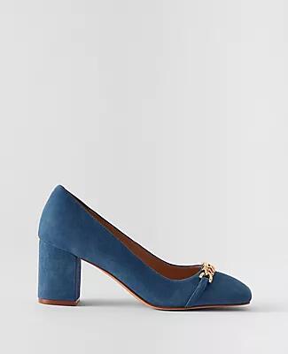 Ann Taylor Chain Suede Block Heel Pumps Cover