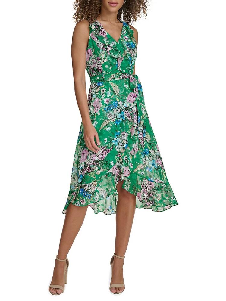 Kensie Women's Floral Wrap Knee Length Dress - Green Multi Cover