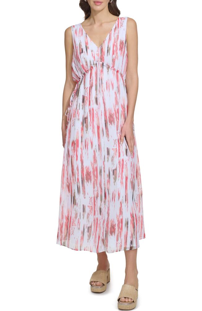 DKNY Print V-Neck Chiffon Maxi Dress in Broken Brushstroke Cover