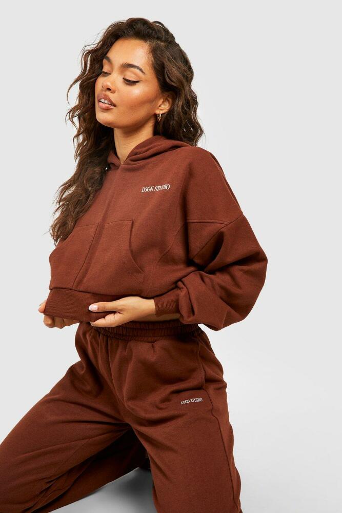 boohoo Womens Dsgn Studio Double Pocket Oversized Hooded Tracksuit - Brown Cover