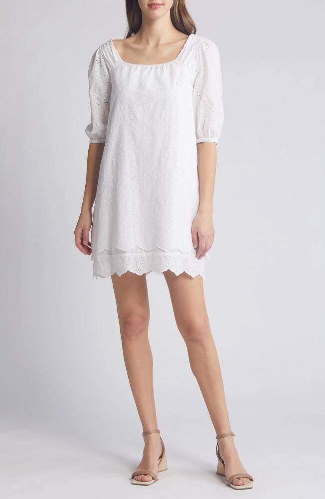 caslon(r) Eyelet Cotton Shift Dress in White Cover