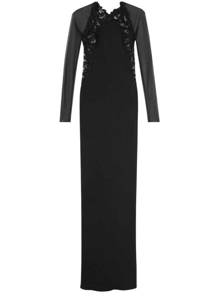 Versace Barocco-lace trim silk gown dress - Black Cover