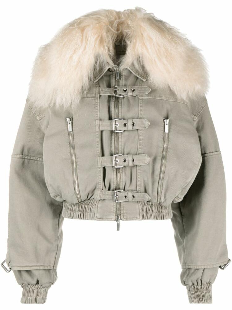 Blumarine shearling-collar denim bomber jacket - Grey Cover