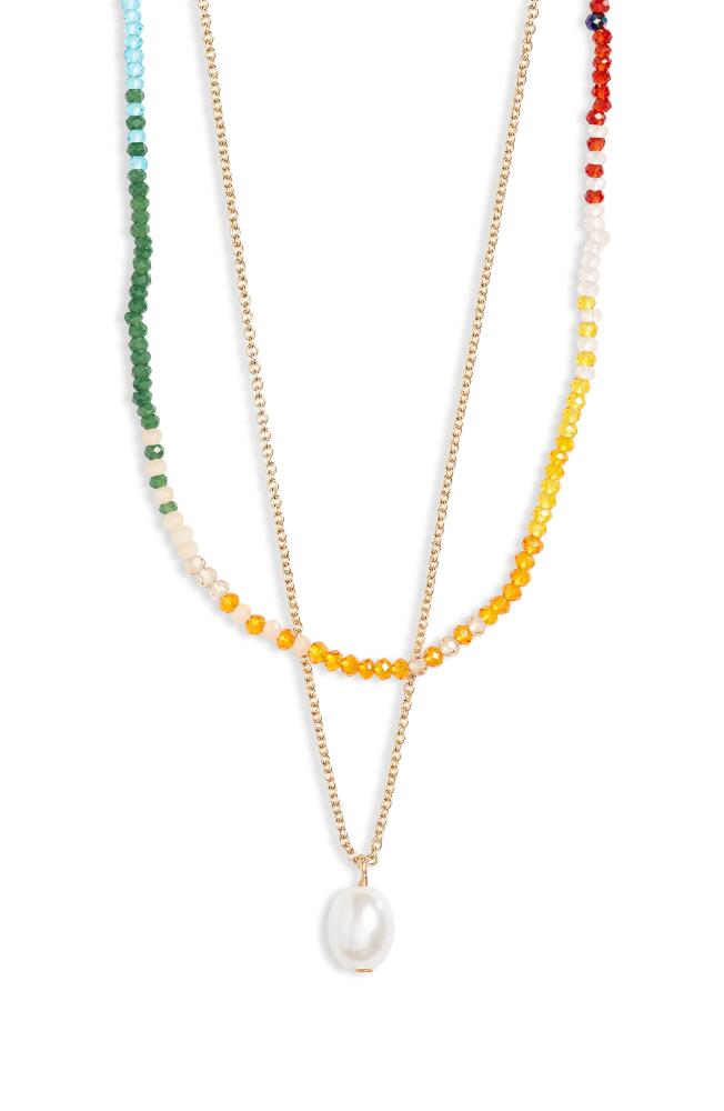 BP. Imitation Pearl Pendant Layered Necklace in Bright Multi- Gold Cover