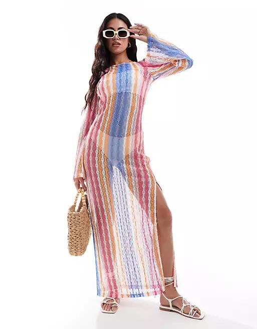 Extro & Vert crochet maxi dress in multi stripe Cover