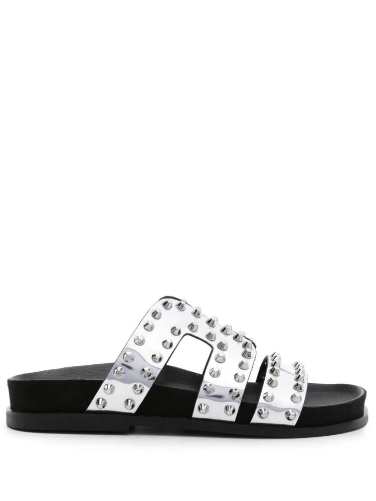 SANDRO studded metallic-leather slides - Silver Cover