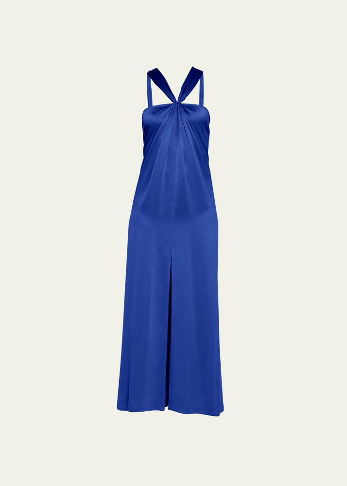 Giorgio Armani Pleated Halter Slit-Hem Silk Gown Cover