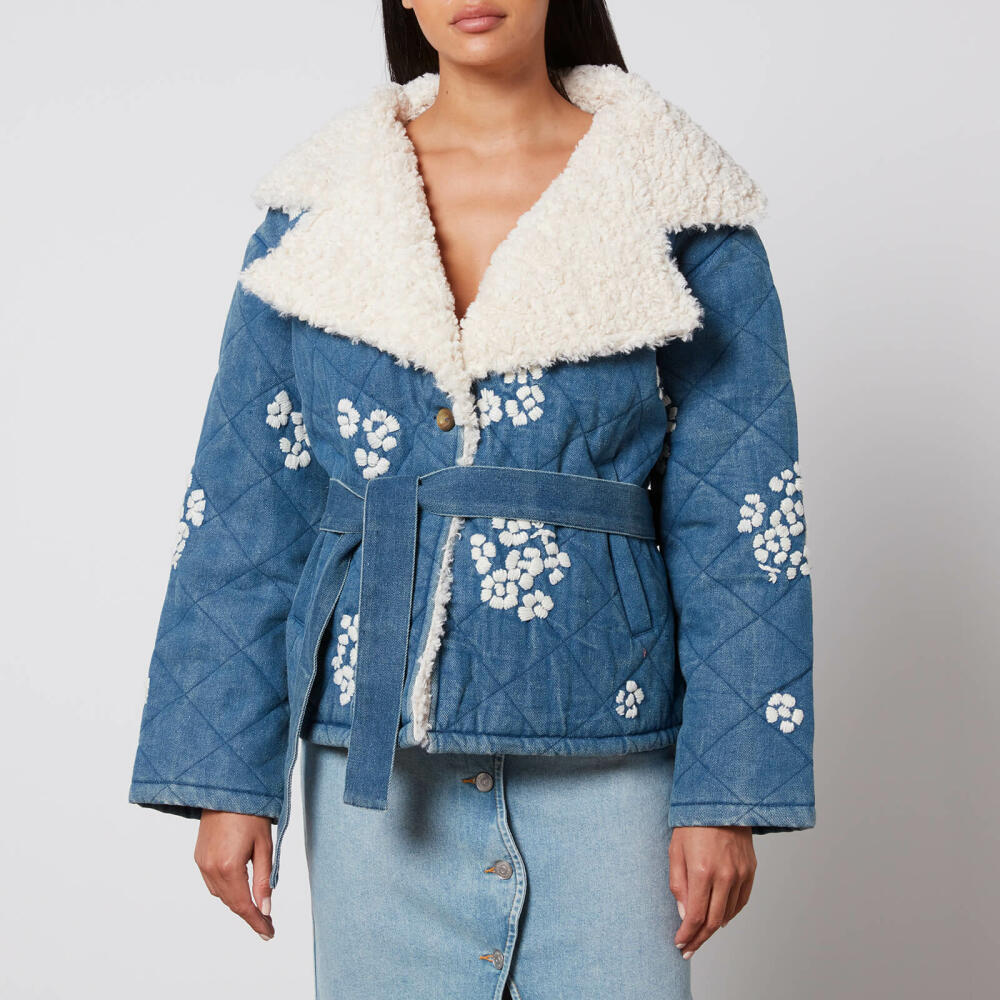 Tach Wilma Floral-Embrodiered Denim and Sherpa Jacket Cover