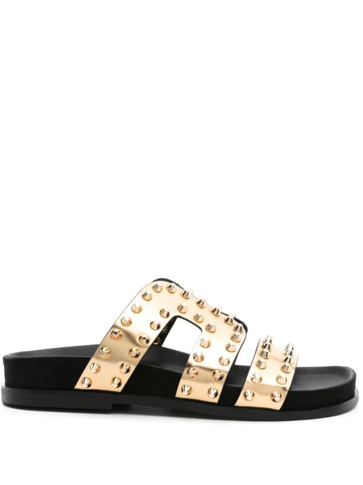 SANDRO studded metallic-leather slides - Gold Cover